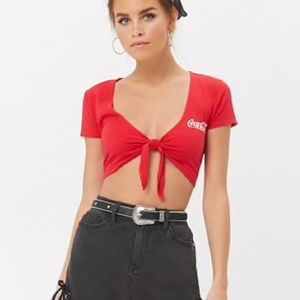 F21 COCA-COLA RED CROPPED FRONT TIE TOP